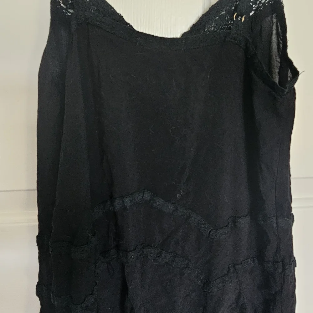The Hanger Black Beach Cover-up Sheer Slip Dress w/ Zig Zag Pattern Women's Sz S